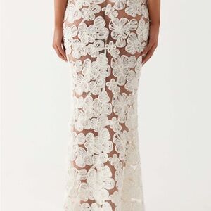 Peppermayo White Floral Lace Maxi Skirt